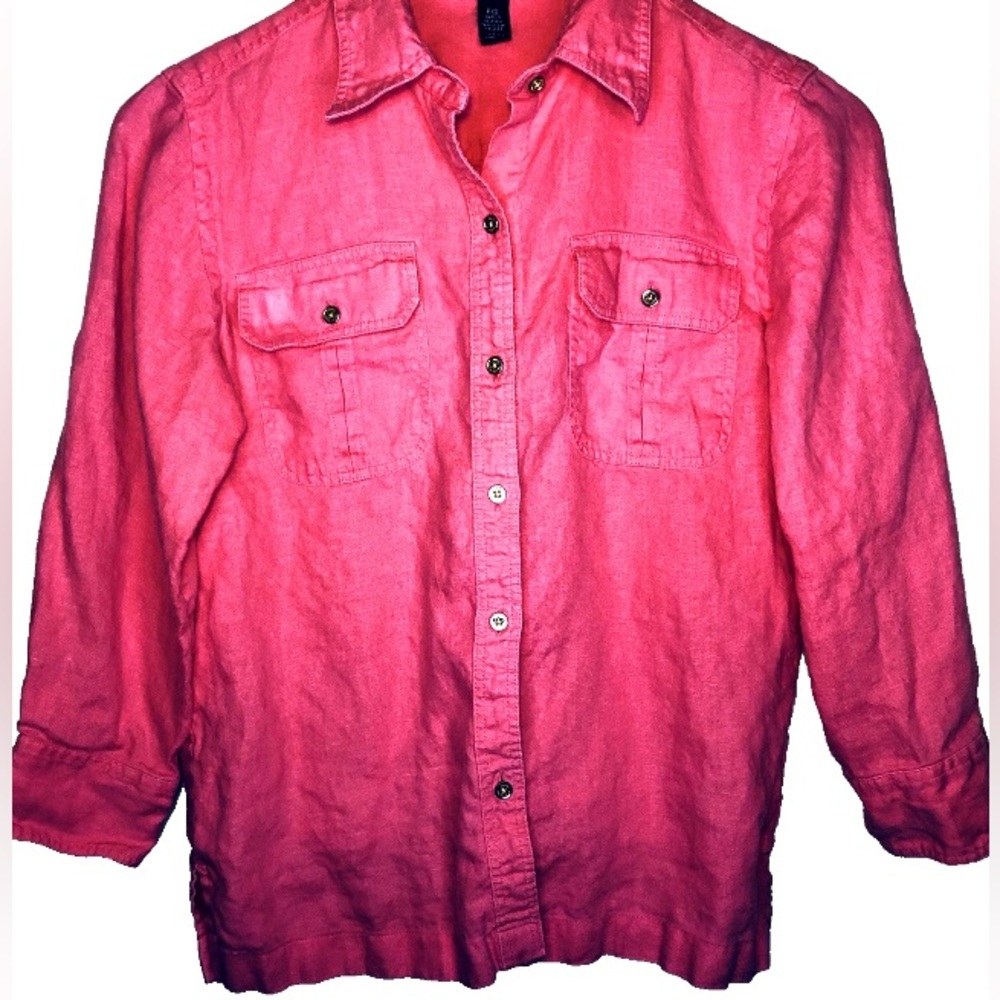 Lauren Ralph Lauren Pink Linen Button-Front Shirt Size Petite XS